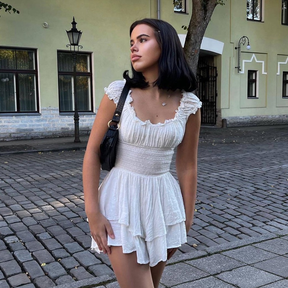 Princess Polly Cream Ruffle Dress